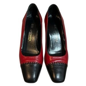 ST. JOHN LEATHER BLOCK HEEL PUMPS BLACK RED SIZE 6-6.5